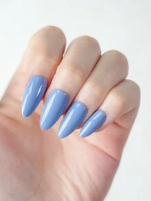 emtog 30入組杏仁形彩虹淺藍色假指甲,附1入指甲磨光條和1入果凍膠,簡約基礎顏色可提升您的日常服裝搭配 - 淺藍色 - 查看 2