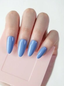 emtog 30入組杏仁形彩虹淺藍色假指甲,附1入指甲磨光條和1入果凍膠,簡約基礎顏色可提升您的日常服裝搭配 - 淺藍色 - 查看 1