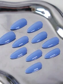 emtog 30入組杏仁形彩虹淺藍色假指甲,附1入指甲磨光條和1入果凍膠,簡約基礎顏色可提升您的日常服裝搭配 - 淺藍色 - 查看 3