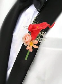 1pc Lotus Lapel Pin For Wedding Groomsmen, Party, Ceremony, Men's Suit Accessory - Multicolor - View 7