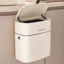 1pc Kitchen Hanging Trash Can Household Large Capacity With Square Design And Convenient Clamshell Lid - White - View 5