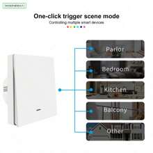 1檔壁掛tuya智能家居開關,wifi可控照明開關,具備零火線和定時功能,兼容alexa、assistant - 白色 - 查看 9