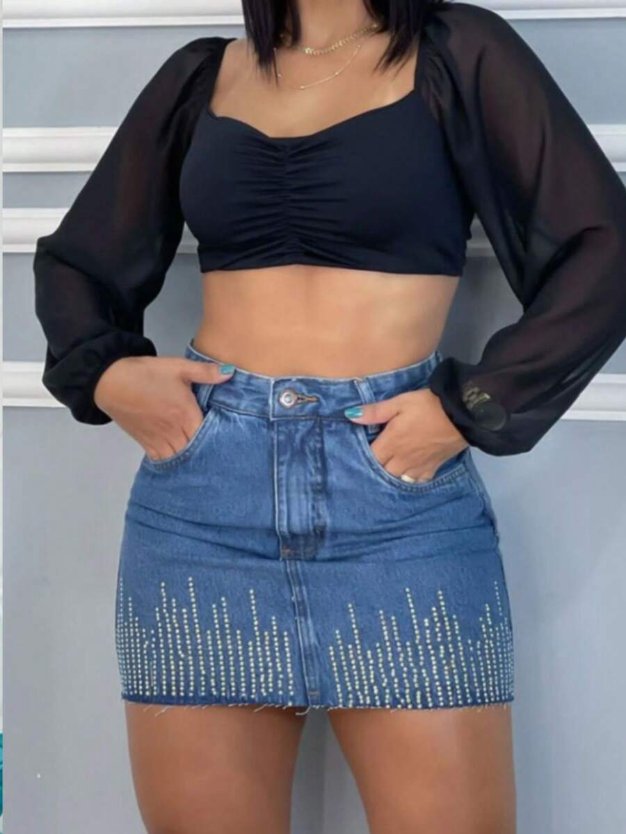 Women Denim Skirts - Rửa trung bình - Xem 1
