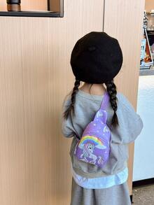 可爱卡通恐龙和独角兽儿童胸包，时尚斜挎包，适合婴儿和女孩存放硬币和小物品 - 紫色 - 查看 4