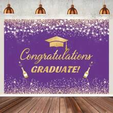 1pc Purple Graduation Background 2024 Purple And Gold Congratulations Graduation Photo Background 2024 Prom Party Background Photo Booth Props (210x150Cm) - Multicolor - View 3