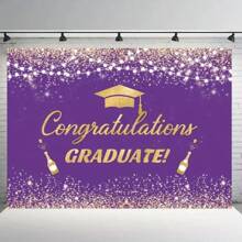 1pc Purple Graduation Background 2024 Purple And Gold Congratulations Graduation Photo Background 2024 Prom Party Background Photo Booth Props (210x150Cm) - Multicolor - View 5