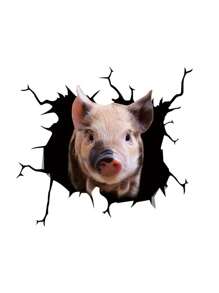 1pc 3d Pig Shaped Animal Wall Sticker, Auto Glass Sticker, Creativity Broken Hole Decor, Personalized Static Cling Decal - Multicolor - View 5