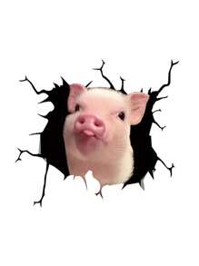1pc 3d Pig Shaped Animal Wall Sticker, Auto Glass Sticker, Creativity Broken Hole Decor, Personalized Static Cling Decal - Multicolor - View 6