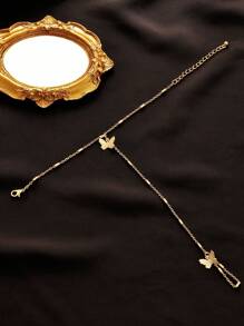 1pc Simple Chain Linked Finger Bracelet For Women, Summer Casual Fashion Accessory - Yellow Gold - View 4