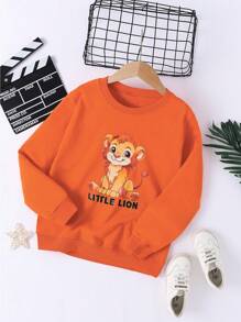 幼童男童獅子字母印花圓領長袖運動衫 - 橘色 - 查看 1