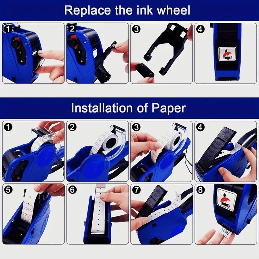 1set Blue Pricing Gun With 5000 Labels And 1 Ink Roller, Pricing