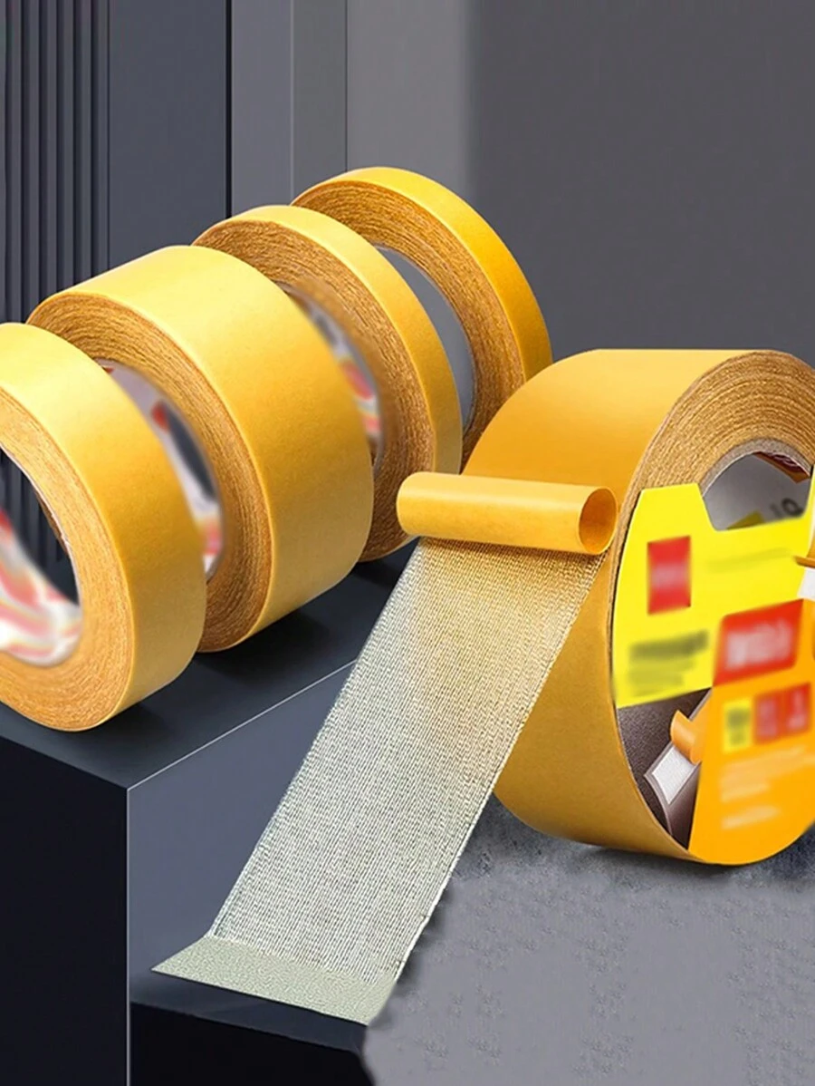 1入強粘力網格雙面膠布,布質雙面膠布,無痕地墊,易撕裂,適用於地毯、地板、防水、婚禮、氣球、牆壁固定、聖誕節、萬聖節；黃色,透明 - 黃色 - 查看 1