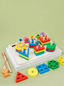 3-4-5歲男女童教育木製排序和堆疊玩具-蒙特梭利玩具,有助於幼兒識別形狀和顏色！ - 彩色 - 查看 4