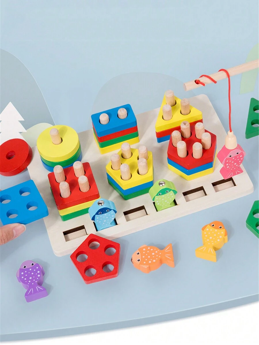 3-4-5歲男女童教育木製排序和堆疊玩具-蒙特梭利玩具,有助於幼兒識別形狀和顏色！ - 彩色 - 查看 1