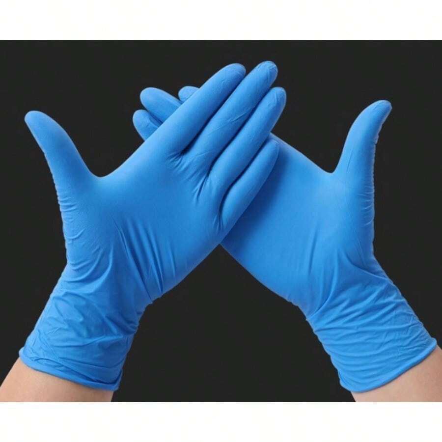10雙厚款丁腈一次性手套,pvc複合乳膠手套,耐磨,防水,耐酸,耐鹼,無過敏性 - 厚款藍色l號,全鞣防滑,防水,耐油 - 藍色 - 查看 1