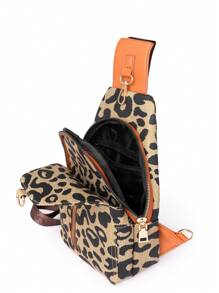 Pu皮革男女通用小肩袋/胸袋/斜挎包/背包,適用於徒步旅行、騎自行車和旅遊,豹紋印花,背包腰包防水情人節禮物 - 彩色 - 查看 5