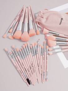MAANGE 30pcs Professional Makeup Brush Set With Velvet Bag, Makeup Tools With Soft Brush Hair For Easy Carrying,Foundation Brush,Eye Shadow Brush,Blending Brush,Eyebrow Brush,Brush Set For Travel - 粉色 - 查看 2