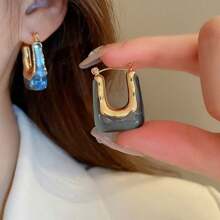 1對藝術塑料袋形耳釘,創意、極簡耳環,適合日常佩戴,送女友的節日禮物 - 藍色 - 查看 1