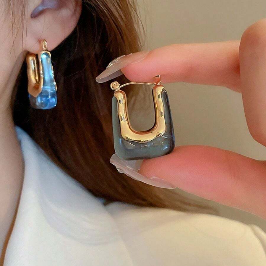 1對藝術塑料袋形耳釘,創意、極簡耳環,適合日常佩戴,送女友的節日禮物 - 藍色 - 查看 1
