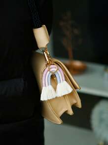 1pc Boho Rainbow Keychains For Girls, Boho Handmade Keychain, Country Style Wrist Lanyard Handmade Keychain For Girls, Macrame Keychains For Girls - Mauve Purple - View 1