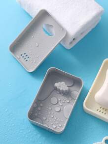 1pc Nordic Style Double-Layer Soap Dish With Drain And Cloud-Shaped Design For Bathroom/Toilet - Grey - View 3