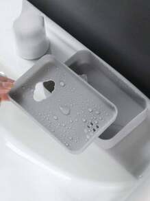1pc Nordic Style Double-Layer Soap Dish With Drain And Cloud-Shaped Design For Bathroom/Toilet - Grey - View 4