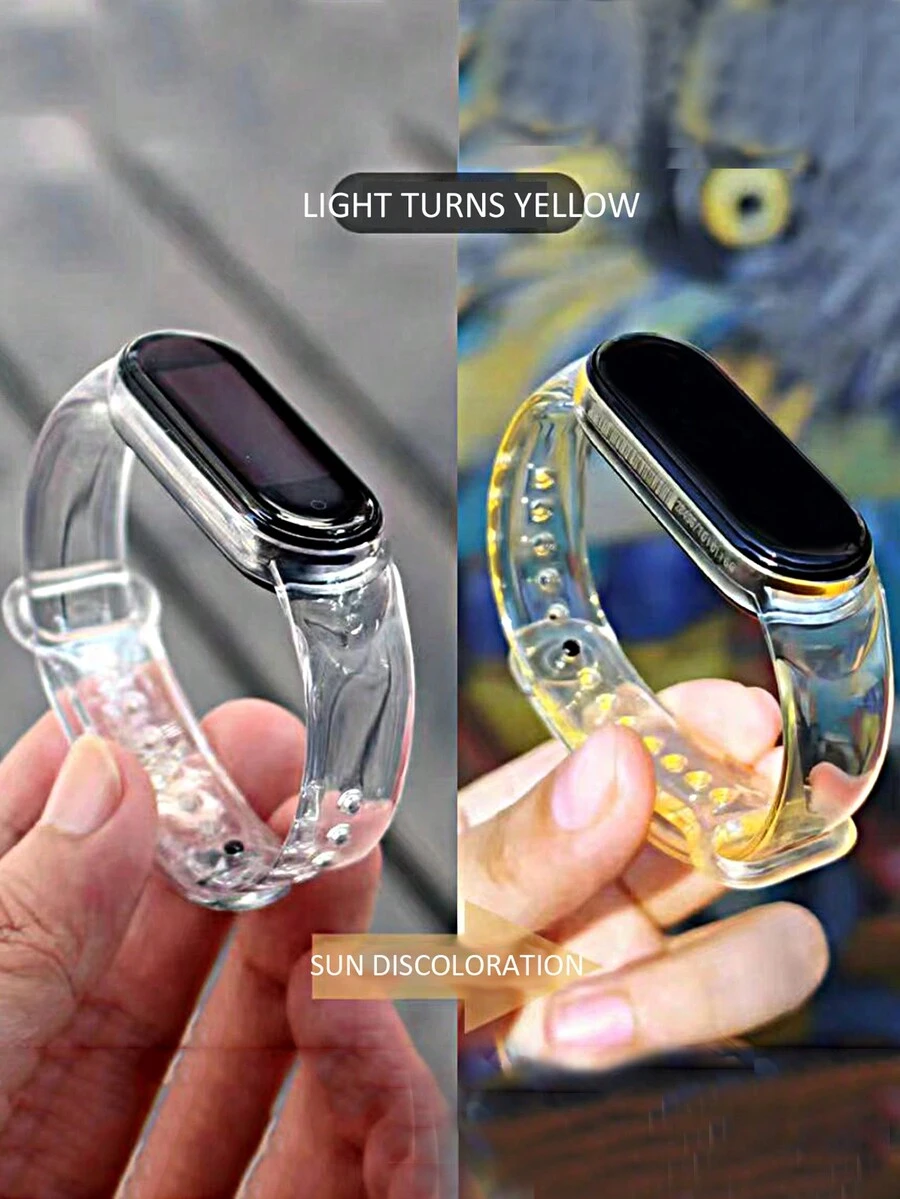 太陽光線變色透明TPU手帶，適用於小米手環7/6/5/4/3 - 黃色 - 查看 1