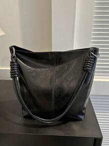 1個時尚多功能pu通勤手提袋,大容量肩袋 - 黑色 - 查看 7