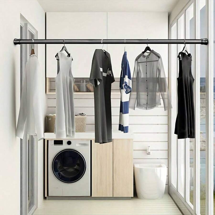 1 件黑色免打孔伸缩杆，（直径 0.98 英寸，长度 27.16-47.24 英寸）强力弹簧承重浴帘杆、晾衣杆、支撑杆、窗帘杆、门帘杆、浴室配件 - 黑色長度27.16-47.24inch - 查看 1