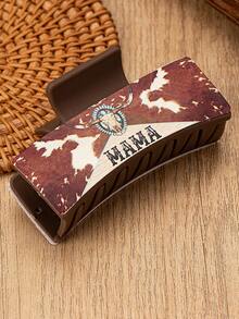 1 Pc PU Leather Western Cowhide Print Turquoise Stone Cowgirl Howdy MAMA Hair Claw Clip , Hair Accessories Gift For MUM, Mother'S Day Presents, Valentine'S Day Gift For Wife Girlfriend - Multicolor - View 3