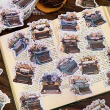 YANJI 1包/30張復古花 & 書 & 字母拼貼貼紙套裝,適用於diy手工藝品、手機/筆記本電腦裝飾、審美手帳/相簿/筆記本、創意藝術用品 - 藍色 - 查看 1