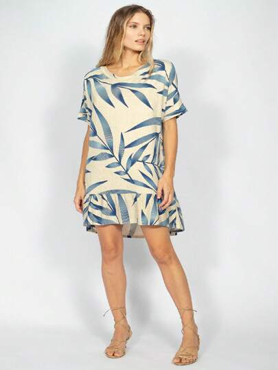 Vestido Curto Amazonia Vital Malha Mullet Amplo Bambu Azul