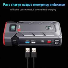 Car Jump Starter, 600A Peak Jump Starter Battery Pack For Car Engine, 12V Portable Battery Starter Power Pack With Compass & LED Light, Multifunctional Emergency Car Jump Starter Kit - Black - View 5