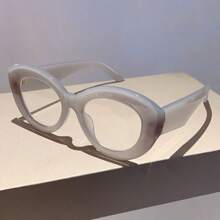 女士时尚欧美风格猫眼设计眼镜框街拍简约百搭透明镜片眼镜 - 無色 - 查看 7