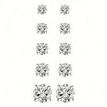 PMKMKM 1對/5對簡約不鏽鋼四爪,多色圓/方形立方氧化鋯耳釘（4-8mm）,優雅的女士珠寶,作為節日/假日禮物的不二選擇。 - 白色 - 查看 6