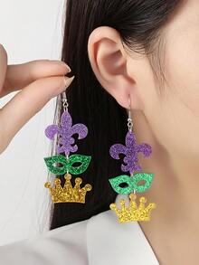 1 par de pendientes con forma de máscara, corona, langosta y corona de flores brillantes, adecuados para que las mujeres y niñas los usen en carnavales y otros festivales, pueden ser accesorios y joyas - vistoso - Ver 3