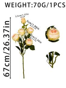 1pc/3pcs/5pcs Artificial Rose Flower (5 Heads) For Party, Banquet, Romantic Gift, Wedding Decoration Background, Wall, Floor, Home, Living Room Decoration - Burgundy - View 2