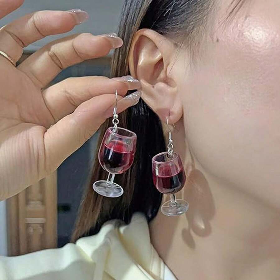 1 Pair Wine Glass Design Creative Dangle Earrings Elegant Leisure Style Plastic Jewelry Delicate Personalized Female Gift Y2K
