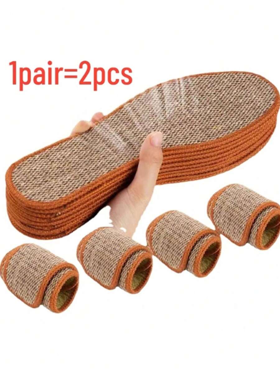 2入組亞麻矯形鞋墊,男女適用抗菌除臭吸汗跑步緩震鞋墊 - 棕色 - 查看 1