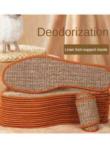 2入組亞麻矯形鞋墊,男女適用抗菌除臭吸汗跑步緩震鞋墊 - 棕色 - 查看 3