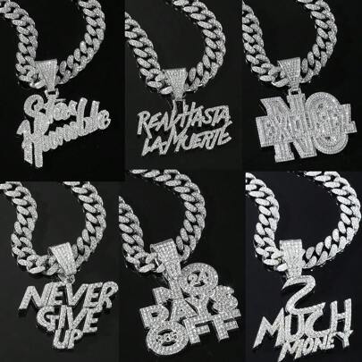 1 Pieza Cadena Con Colgante De Letra Inglesa Y Diamantes De Imitación En Estilo De Hip Hop Completo Para Hombres, Collar De Regalo Para Novio Para Uso Diario