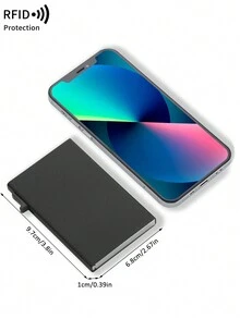 男士超薄铝制 RFID 屏蔽钱包 - 简约纯色多功能男士钱包自动弹出式卡夹金属卡盒适用于信用卡/身份证/卡片/银行卡，适合男士、爸爸、丈夫和男朋友的生日礼物，情人节、周年纪念日、父亲节黑色 - 黑色 - 查看 8