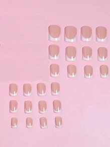 VV MEI JIA ER Upgrade Your Look With 24pcs Short Square White French Style Fake Nail & 1pc Nail File & 1sheet Nail Tape French Tip Press On Nails Nail Supplies - Multicolor - View 4