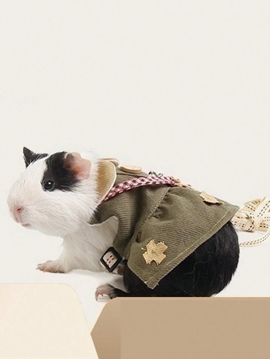 1套豚鼠背帶牽繩,適用於荷蘭豚、兔子、雪貂、刺蝟和其他異國小寵物 - 軍綠色 - 查看 1