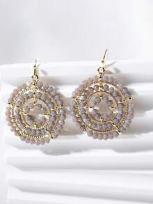 1pair Handmade Black & Gray Beaded Circular Vintage Earrings Suitable For Women's Daily Wear, Bohemian Style Vacation, Party & Friend Gifts - Round Hand-threaded Beads - View 5