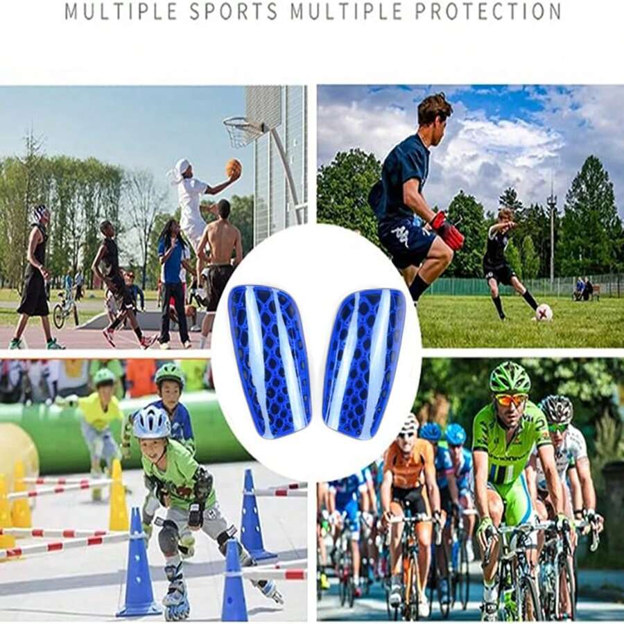 1 Pair Of Adult Football Leggings, Rubber Cushion Protection And Resin Shell To Reduce Impact And Injury, Football Equipment With Hard Protective Shell, Men's And Women's Football Leggings - Blue - View 1