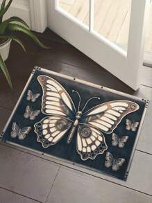 1pc Butterfly Printed Door Mat, Modern & Stylish Polyester Fiber Rectangle Door Mat Suitable For Living Room Home Use - Grey - View 1