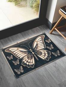 1pc Butterfly Printed Door Mat, Modern & Stylish Polyester Fiber Rectangle Door Mat Suitable For Living Room Home Use - Grey - View 4