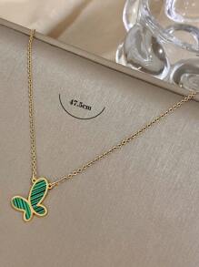 1條時尚的綠色蝴蝶女士項鍊,優雅的金色不銹鋼鍊,日常首飾禮物,情人節母親節