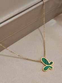 1條時尚的綠色蝴蝶女士項鍊,優雅的金色不銹鋼鍊,日常首飾禮物,情人節母親節